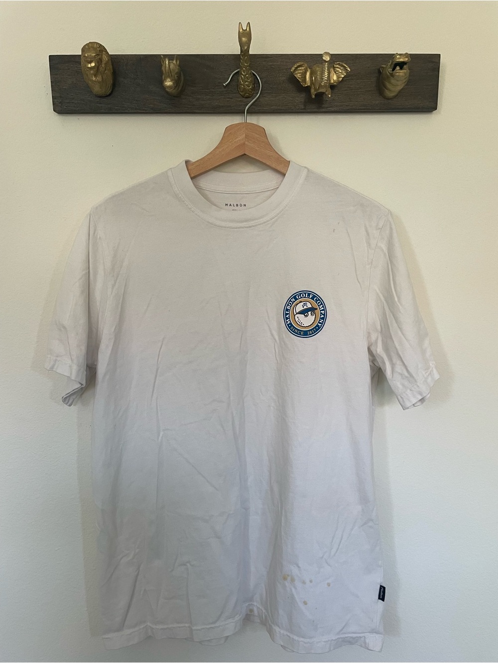 Malbon White Short-Sleeve Logo Tee with Blue Accent